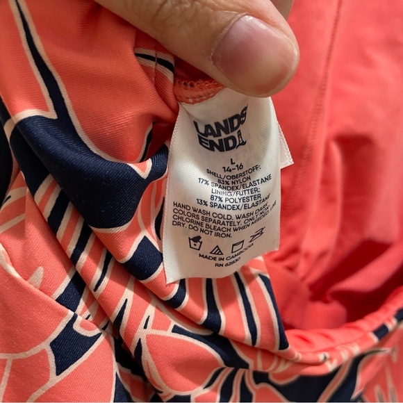 Lands’ End Pink and Navy Blue High Neck Open Back One Piece Swimsuit - Picture 8 of 10